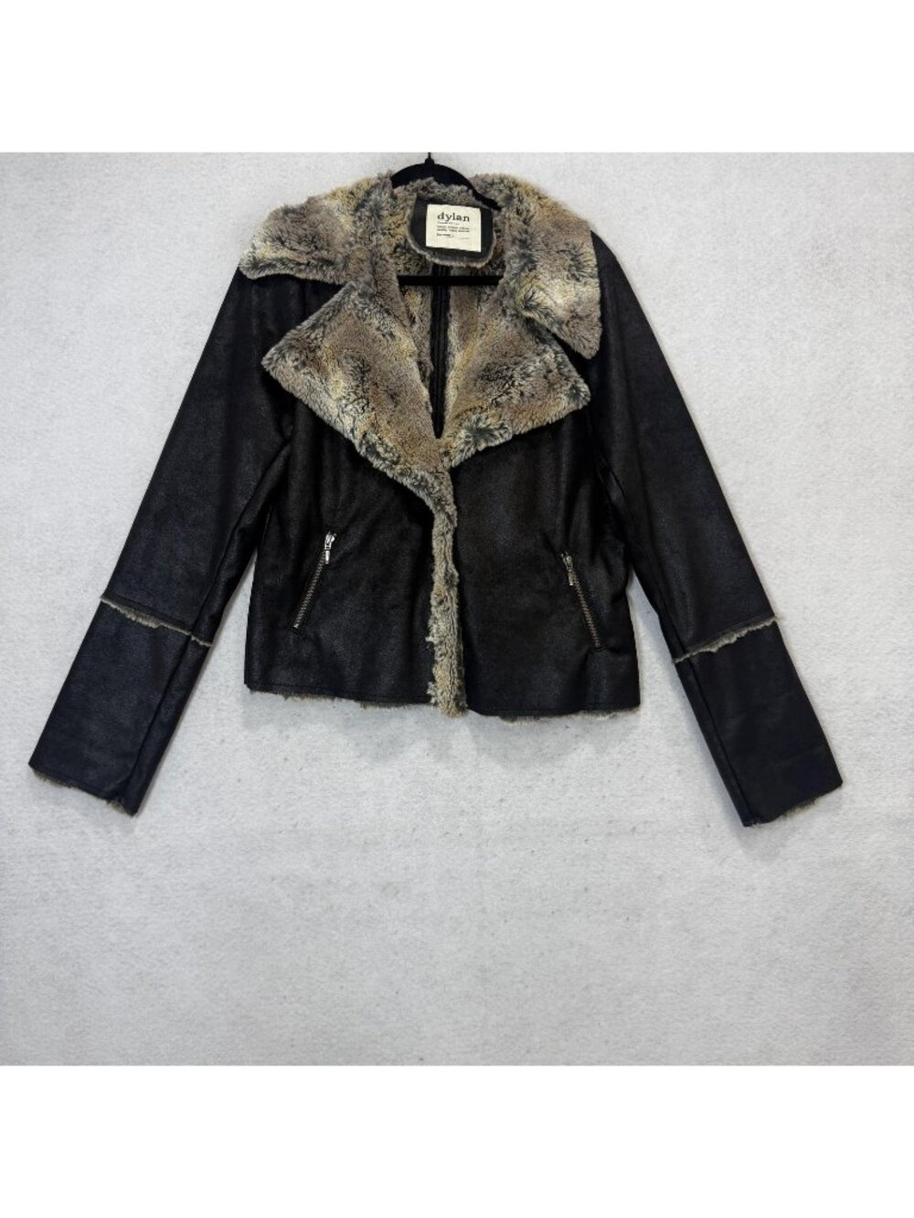 Dylan Jacket Womens Large Black Suede Faux Fur Shearling Biker Zip Pockets
